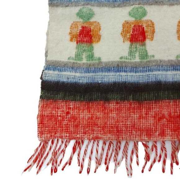 Wool Poncho One Size Red Beige Kids Knitted Fringed - Picture 6 of 8